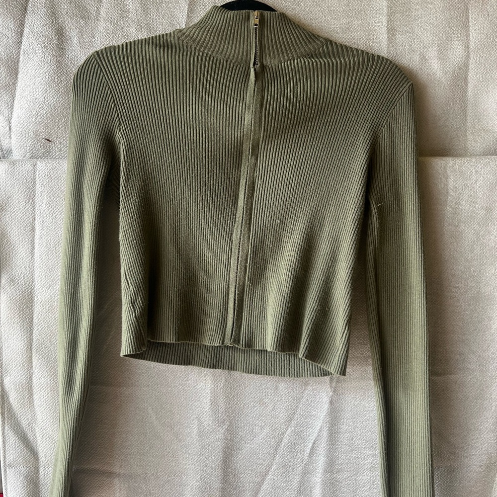 Olive Green Ribbed Long Sleeve Zip Up Top/Jacket